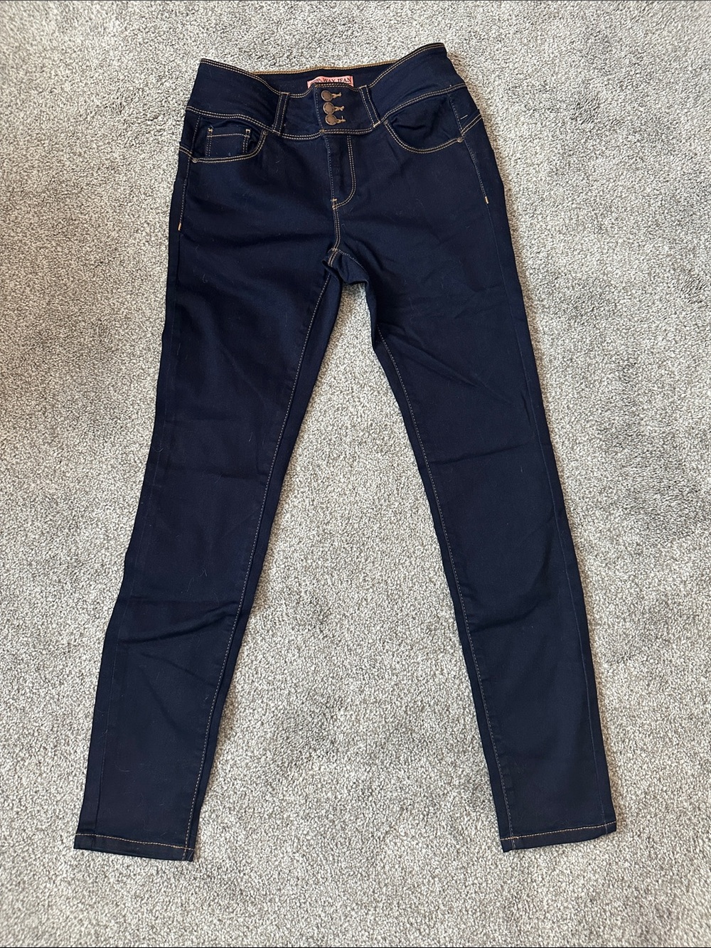 Wax Jean Navy High-Rise Skinny Jeans with Triple-Button Waist
